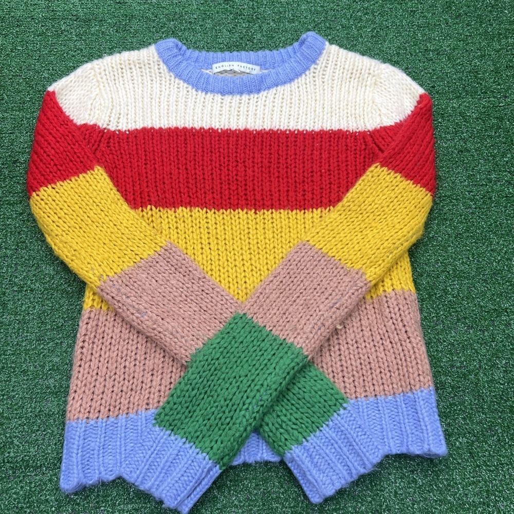 English‎ Factory Sweater Multicolored Rainbow Crew Neck Striped Knit Women XS